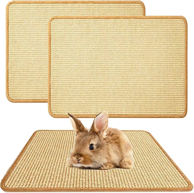 2PCS Rabbit Scratch Mat Natural Bunny Scratching Pad Claws and Teeth Care Rabbit Mats for Cages Chew Toys for Bunny Pet Cage Bedding for Biting Sleeping Nesting, 24x16-Mewly Pet