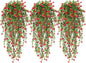 RECUTMS Artificial Hanging Plants Fake Hanging Vine Flowers Fake Plants Faux Hanging Plants Outdoor Faux Eucalyptus Leaf Greenery Wall Indoor Room Wall Wedding Patio Porch Decor(Red)