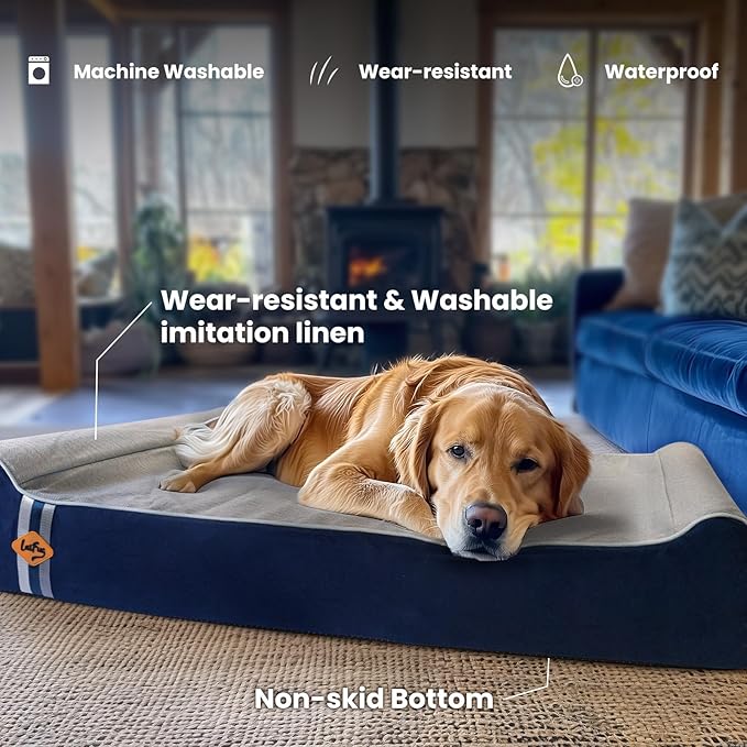 Laifug Orthopedic Memory Foam Extra Large Dog Bed Pillow (50"x36"x10", Gray Blue) Durable Waterproof Lining and Removable Washable Cover and Smart Design-Mewly Pet