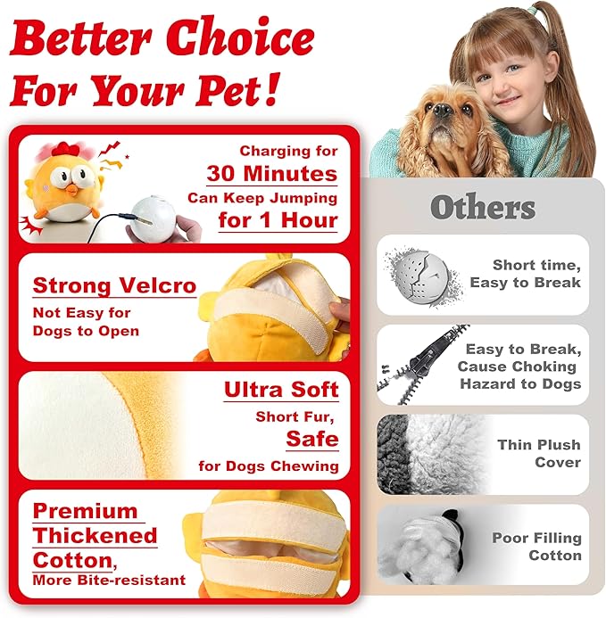 Interactive Dog Toys, Squeaky Moving Ball Toy with Jumping & Music Modes, Rechargeable Plush Chew Toys for Small/Medium/Large Dogs to Keep Puppy Busy Pet Toys (Chick)-Mewly Pet