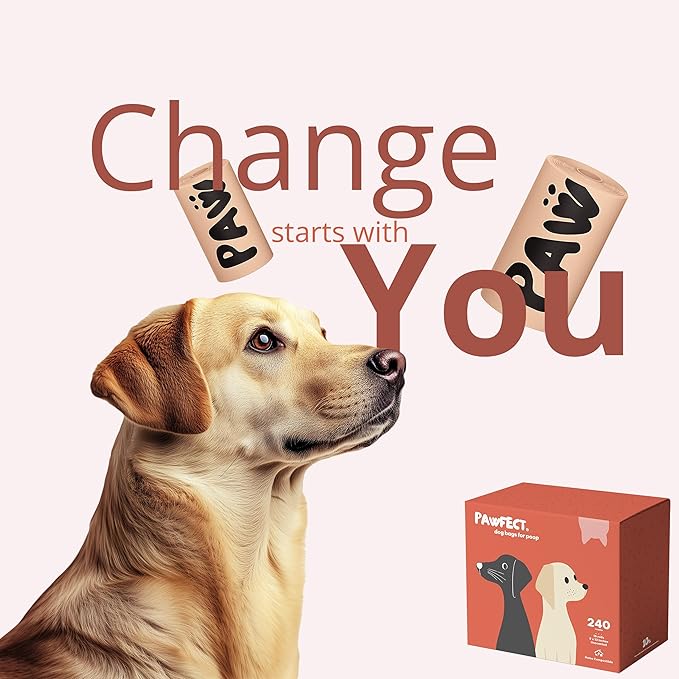 Pawfect Dog Poop Bags Rolls - Biodegradable Doggie Bags, Compostable Dog Waste Bags, BPI Certified Pet Waste Bags, Unscented, Large, Puppy Poo, Earth Friendly, Bolsas de Basura (480 counts)-Mewly Pet