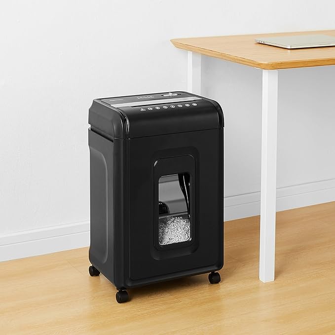 Amazon Basics 24 Sheet Cross Cut Paper, CD and Credit Card Home Office Shredder with Pullout Basket, Black-Mewly Pet