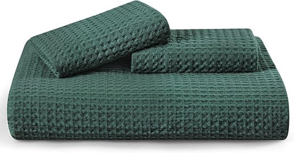 Bedsure Cotton Duvet Cover King - 100% Cotton Waffle Weave Forest Green Duvet Cover King Size, GentleSoft™ and Breathable Bedding Set for All Season, 3 Pieces, 104"x90"