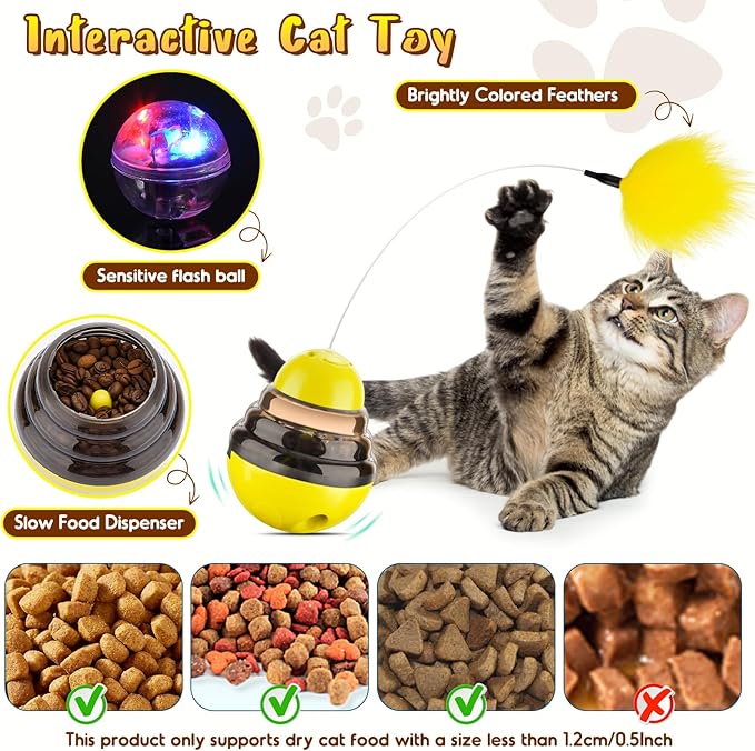 Interactive Cat Toys for Indoor Cats,Tumbler Toy for Kitten Tracking Balls Treat Dispenser for Bored Cat and Small Dogs to Chase and Exercise (Yellow)-Mewly Pet