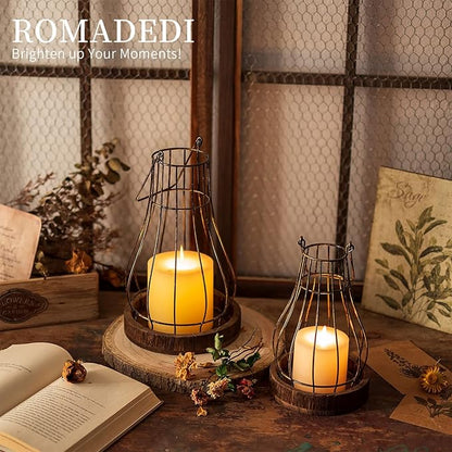 Romadedi Lantern Farmhouse Home Decor - Rustic Candle Holders Decorative Lanterns for Candle Living Room Kitchen Dining Coffee Table Fireplace Mantle Outdoor