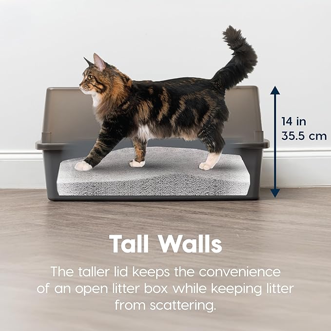 IRIS USA XX-Large Cat Litter Box, Open Top Extra Large Litter Box for Big Cats and Multi-Cat Households, High Sided Scatter Shield, Easy to Clean, 30" L x 20" W x 14" H, Gray-Mewly Pet