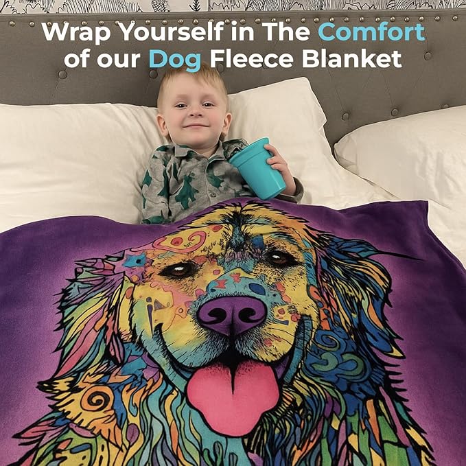 Dawhud Direct Golden Retriever Fleece Blanket - 50 x 60 Inches Soft and Colorful Plush Dean Russo Throw Blankets with Dogs for Kids, Adults - Dog Blanket for Bed, Couch, Sofa and Travel