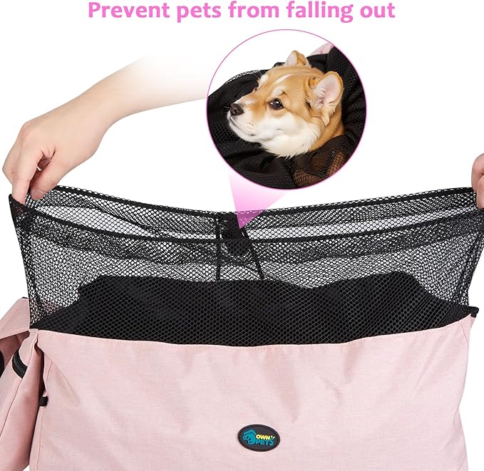 Ownpets Pet Dog Sling Carrier Bag Adjustable Padded Strap Dog Hand Free Safe Mesh Pet Carrier for Small Medium Dog Cat (Pink)-Mewly Pet