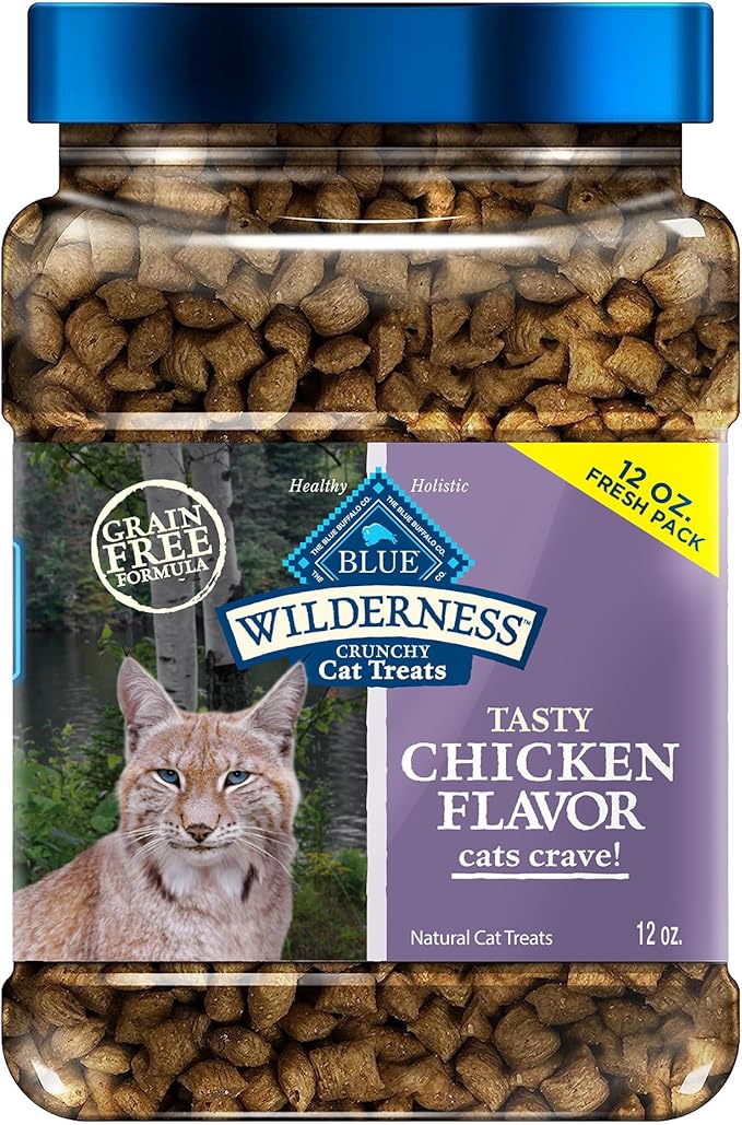 Blue Buffalo Wilderness Crunchy Cat Treats, Grain-Free Treats for Cats Made with Natural Ingredients, Great for Training, Tasty Chicken Flavor, 12-oz. Tub-Mewly Pet