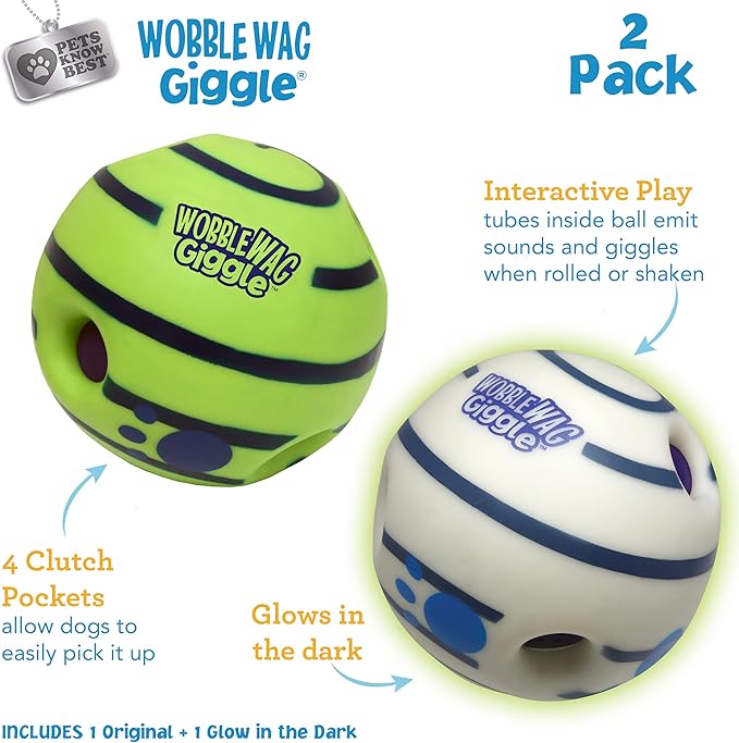 Wobble Wag Giggle & Glow | Rolling Enrichment Toy for Fun Playtime, Interactive Play for Indoor or Outdoor, Keeps Dogs & Puppies Large, Medium or Small Busy & Moving, As Seen on TV | Pack of 2-Mewly Pet
