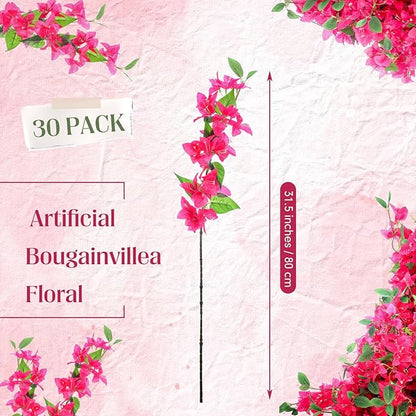 30 Pcs Artificial Faux Bougainvillea Fake Flower Silk Bougainvillea Branches UV Resistant Outdoor Indoor Decoration for Wedding Home Centerpieces Outside Decor (Rose Red)