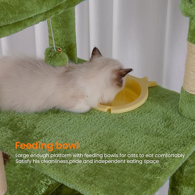 Heybly Tall Cat Tree,78 inch Multi-Level Cat Tower for Indoor Cats, 2 Widened Plush Perches Cat Condo with Scratching Board and Big Caves, Green HCT033GR-Mewly Pet