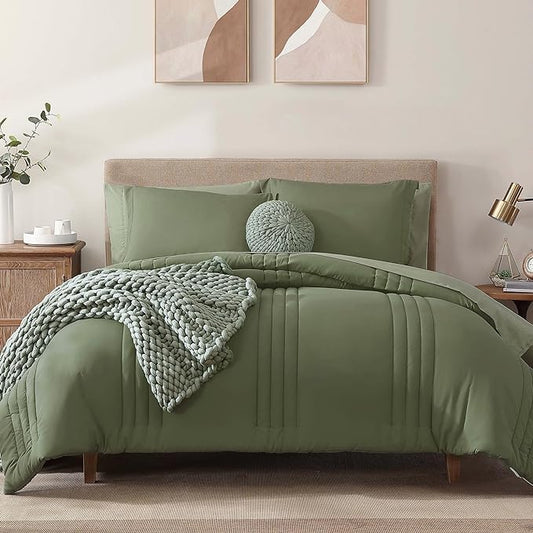 Monbix King Size Comforter Set - 7 Pieces Bed in a Bag King, Light Sage Green Bedding Sets with Comforter, All Seasons Down Alternative Comforter Bed Set with Sheets, Pillowcases & Shams