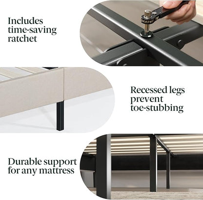 ZINUS Ibidun Upholstered Platform Bed Frame, Mattress Foundation, Wood Slat Support, No Box Spring Needed, Eco Friendly WonderBox (TM), Easy Assembly, Soft Beige, King