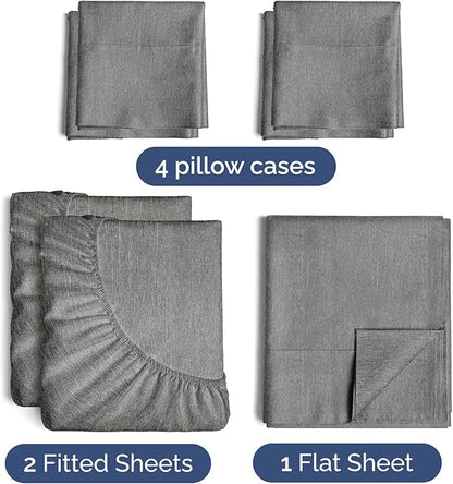 Split King 7 Piece Sheet Set - Comfy Breathable & Cooling - Soft Hotel Luxury Bedding Set w/ 8-16 Inch Deep Pockets - 1 Flat & 2 Fitted Sheet & 4 Pillowcases - Cozy and Wrinkle Free - Heathered Grey
