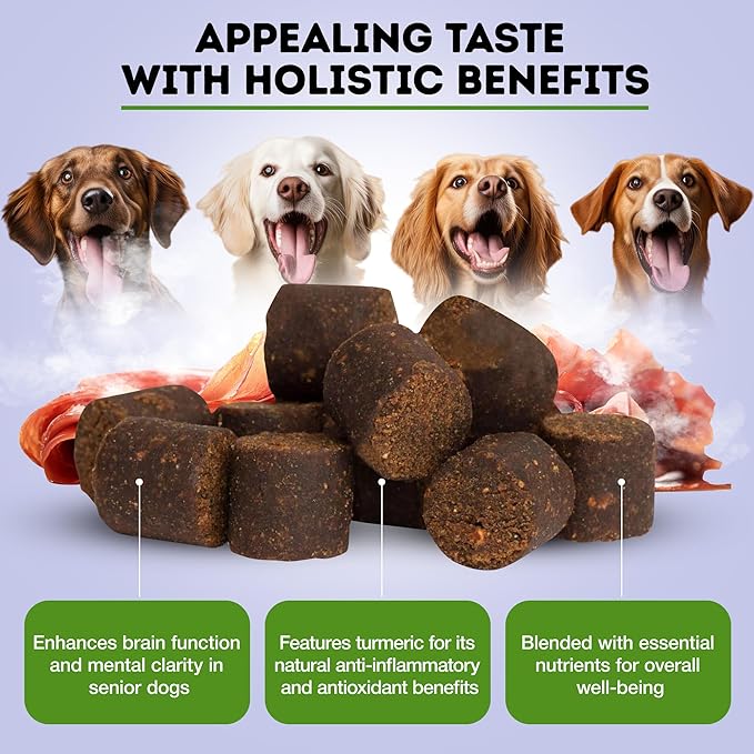 ONLY NATURAL PET Senior Brain Wellness Dog Chews - Small, Medium & Large Breeds, Toothless & Geriatric Dogs, Soft Chicken & Bacon Flavor Snacks, Baked Treats - 60 Count-Mewly Pet