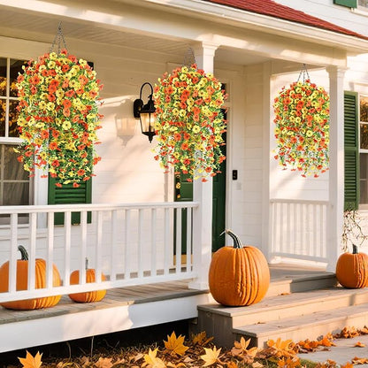 6 Bundles Artificial Fall Flowers for Outdoors Fake Plants Garden Home Fall Decor,UV Resistant Realistic Silk Faux Autumn Flower Indoor Outside Front Porch Patio Balcony Yard Farmhouse(Orange)