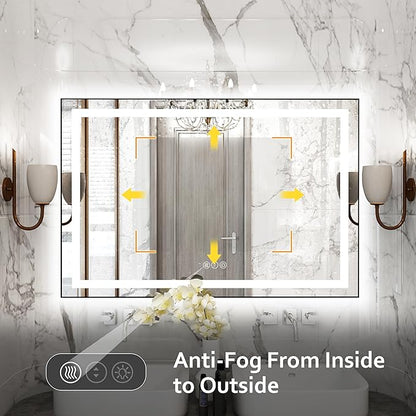 48"x 32" LED Bathroom Mirror with Black Frame, Bathroom Mirror with Lights Front and Backlit, Lighted Mirror Stepless Dimmable, Anti-Fog, Memory, LED Vanity Mirror with Lights 3 Colors