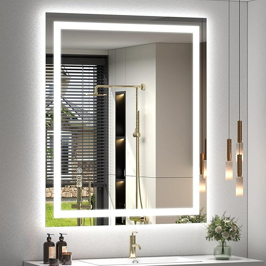 30 x 36 LED Bathroom Mirror for Vanity, Rectangle Lighted Vanity Mirrors with Lights, Dimmable, Anti-Fog, Shatter-Proof, ETL Listed (Front Lighted + Backlit)