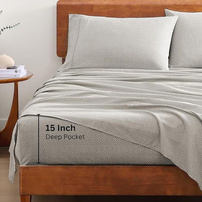 LANE LINEN 100% Organic Cotton Queen Sheets, Fade Resistant Printed Soft & Comfy Luxury Cotton Sheets, Percale Weave, 15" Deep Pocket Available in Variety of Colors- Snowdrop