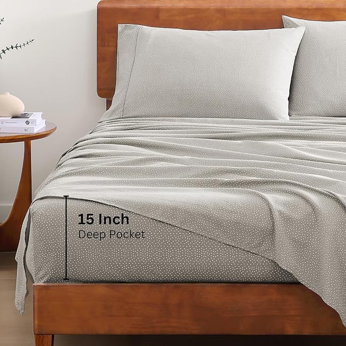 LANE LINEN RV Queen Sheets Set - 100% Organic Cotton Camper Sheet Sets 15" Deep Pocket Fitted - Snowdrop