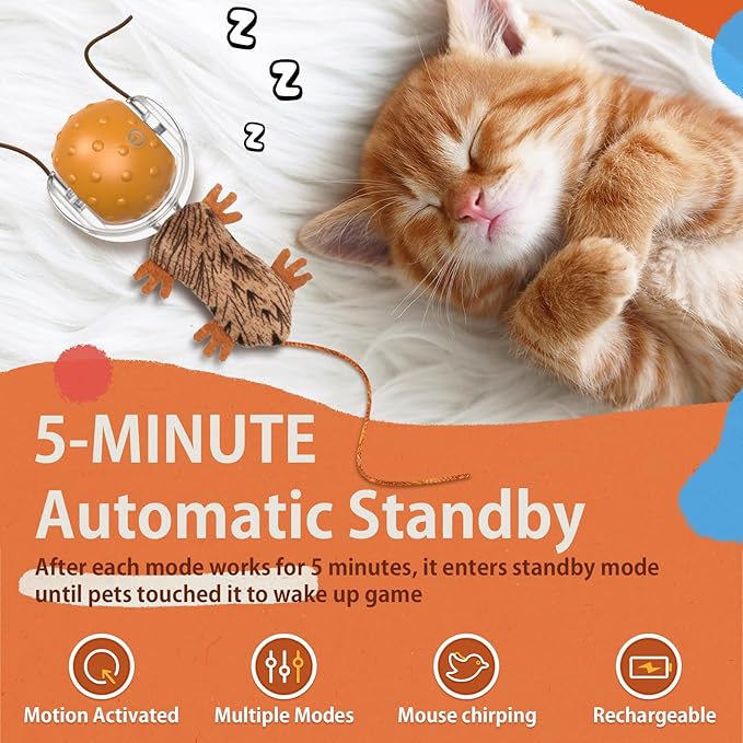 Interactive Cat Toys Ball Mouse Chirping Game Motion Activated Play Cat Ball Fast Rolling on Carpet, for High Energy Kittens-Mewly Pet