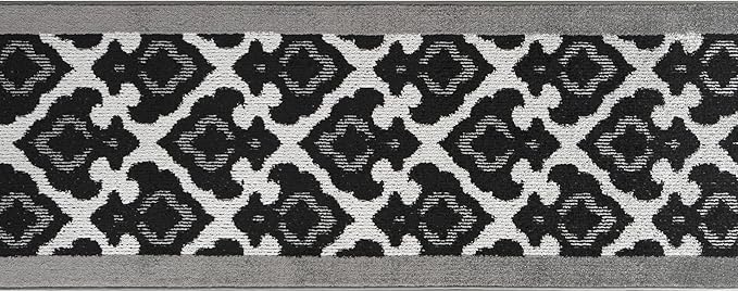 Custom Length Cut to Size Fleur de Lis Inspired Carpet Runner Rug for Hallways, Non Slip Rubber Backed, 31 inch Wide X Customized Length, Royal Grey, 31 inch X 20 feet