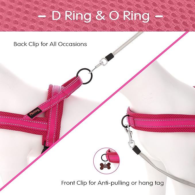 Didog No Pull Dog Harness with Soft Mesh Padded,Reflective & Quick Fit Light Weight Dog Strap Vest Harness,Easy for Walking Training (M:Chest 21-26", Mesh-Hot Pink)-Mewly Pet