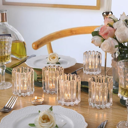 Glass Clear Votive Candle Holder, Ribbed Votive Candle Holders Set of 6, Tealight Candle Holder for Wedding Centerpieces Dinner Party Table Decor