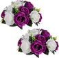 NUPTIO Pcs of 2 Fake Flower Ball Arrangement Bouquet,15 Heads Plastic Roses with Base, Suitable for Our Store's Wedding Centerpiece Flower Rack for Parties Valentine's Day Home Décor (Purple & White)