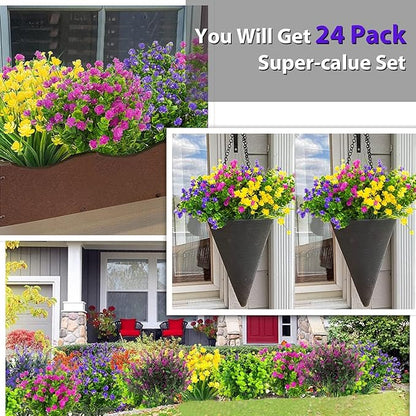 Artificial Plants Outdoor, 20PCS Artificial Flowers, UV Resistant Fake Flowers, Faux Flowers for Outdoor Planters for Front Porch Pot Decor