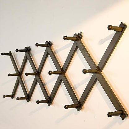 WEBI Accordion Wall Hanger,Expandable Wooden Hat Rack for Wall Mounted Coat Rack,Accordion Hat Hooks Holder for Baseball Caps,14 Peg,Dark Walnut
