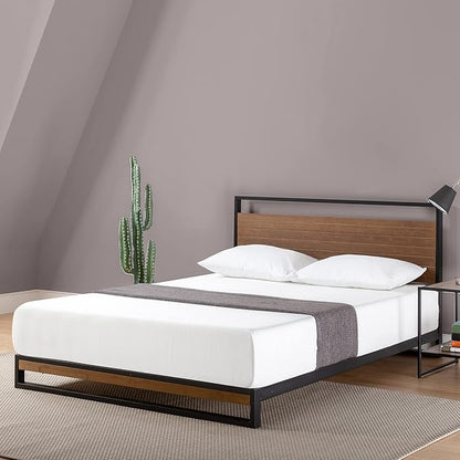 ZINUS Suzanne Bamboo and Metal Platform Bed Frame, 7-Inch Low Profile, Solid Steel Construction, No Box Spring Needed, Wood Slat Support, Easy Assembly, Chestnut Brown, Queen