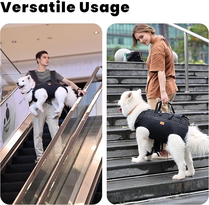 Dog Lift Harness Backpack Carrier for Large Dogs, Full Body Sling with Handle, Dog Harness for Joint Injuries, Arthritis, Ideal for Stairs, Elderly Dogs (Black Large 20-29 LBS)-Mewly Pet
