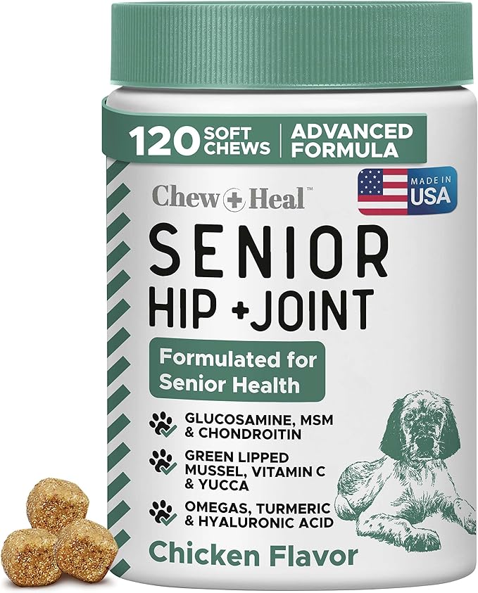 Glucosamine for Dogs Hip and Joint Supplement - 120 Senior Dogs Mobility Soft Chews - Made with Glucosamine, MSM, Chondroitin, Green Lipped Mussels and More - Made in The USA-Mewly Pet