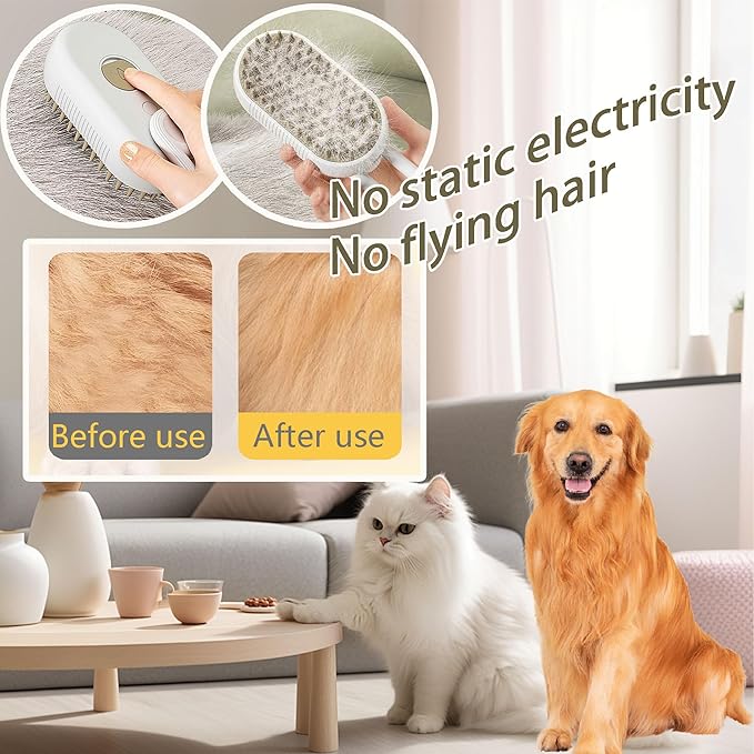 Cat Steam Brush for Shedding Dog Brush with Steam Pet Hair Cleaning Brush Comb for Spray 3 in 1 Pet Grooming for Long & Short Haired Pets – Spritz Defur Comb for cats(Gray)-Mewly Pet