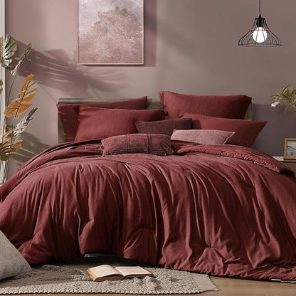 Monbix Full Size Comforter Sets Red, Cationic Dyeing Reversible Bedding Set 7 Pieces, All Season Bed in a Bag with Sheets, Pillowcases & Shams