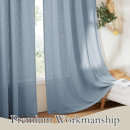 RYB HOME Thick Blue Linen Curtains 72 inch Length for Home Office Nursery, Thick Heavy Textured Breathable Privacy Assured Wrinkle Resistance Boho, W 52 x L 72 inches, Dusty Blue, 2 Panels