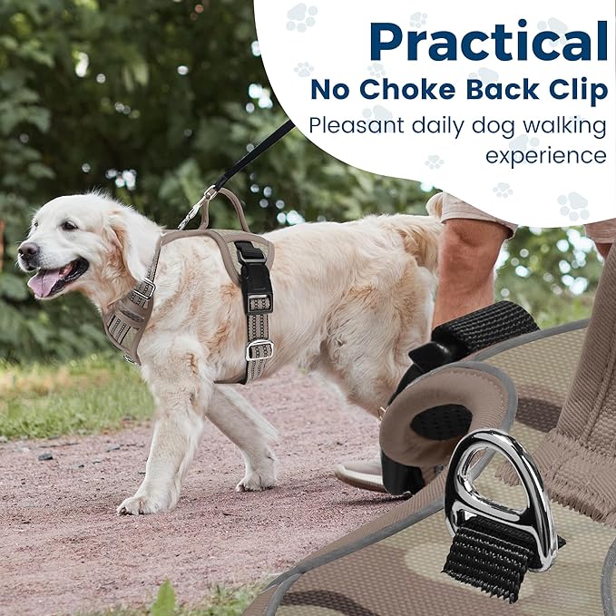 Funfox Dog Harness No Pull, Adjustable Pet Vest Harness, Super Soft Material with Vertical Handle Easy Control, Reflective Night Walking, 2 Leash Clips for Small Sized Dogs, Camo Brown, S-Mewly Pet