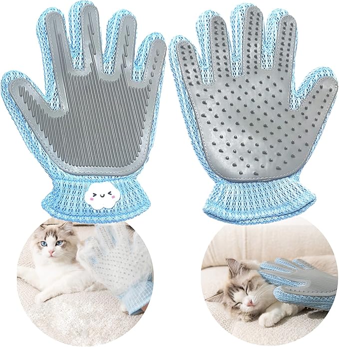 Zoocozy 2 in 1 Pet Hair Removal Glove for Cat Dog, Indoor Cat Grooming Gloves, Pet Washing Brush for Shedding Massage - Double-Sided Available(Blue)-Mewly Pet