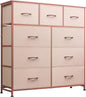 WLIVE 9-Drawer Dresser, Fabric Storage Tower for Bedroom, Hallway, Entryway, Closet, Tall Chest Organizer Unit with Fabric Bins, Steel Frame, Wood Top, Easy Pull Handle, Pink
