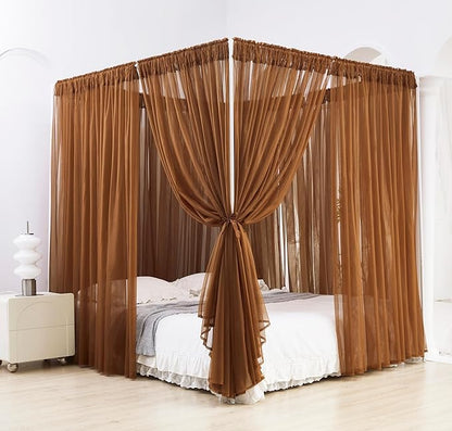 Akiky Canopy Bed Curtain with Lights Bed Drapes for Girls Adults Soft Bed Canopy Scarf for Bed Room Decoration (Full/Queen, Coffee)