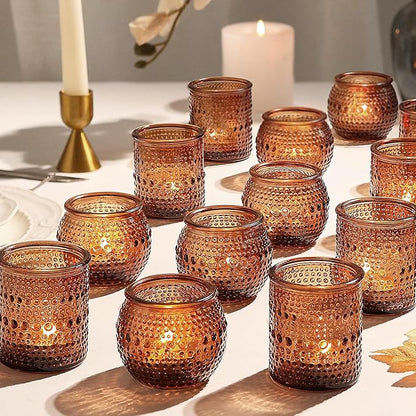 36pcs Amber Votive Candle Holders, Glass Small Tea Lights Candle Holders for Table Centerpiece for Home Decor Party Fall Boho Decor (Amber)