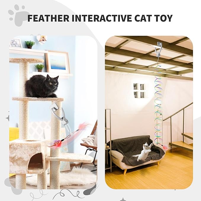 Interactive Cat Toys for Indoor Cats,Enrichment Stimulation Toys, Electric Hanging Door Clip Ribbon Kitty Toy,Automatic Play Chase Exercise Feather Toys for Bored Indoor Adult & Kitten Cats（White）-Mewly Pet