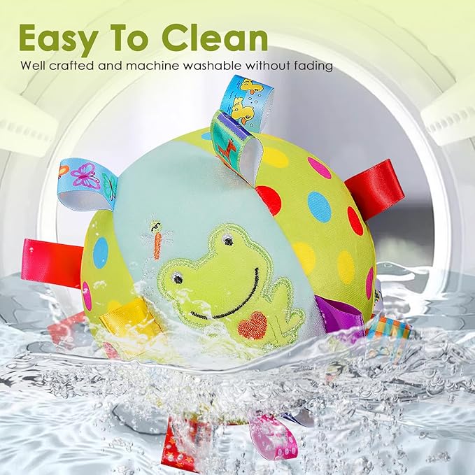 Dog Squeaky Plush Toy with Straps, 6-Inch Soft Stuffed Ball with Cotton Material and Bell Built-in, Pet Interactive Fetch Toy for Small to Large Dog-Mewly Pet