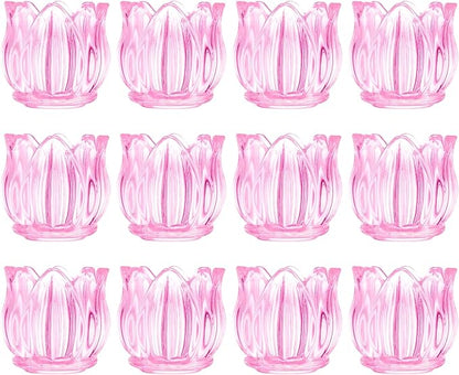 GOLDEAL 24Pcs Votive Candle Holders,Pink Thick Glass Tea Light Candle Holder Bulk,Tealight Candle Jars for Wedding Table Decor,Party Supplies,Bridal Shower,Baby Shower,Tables Centerpieces