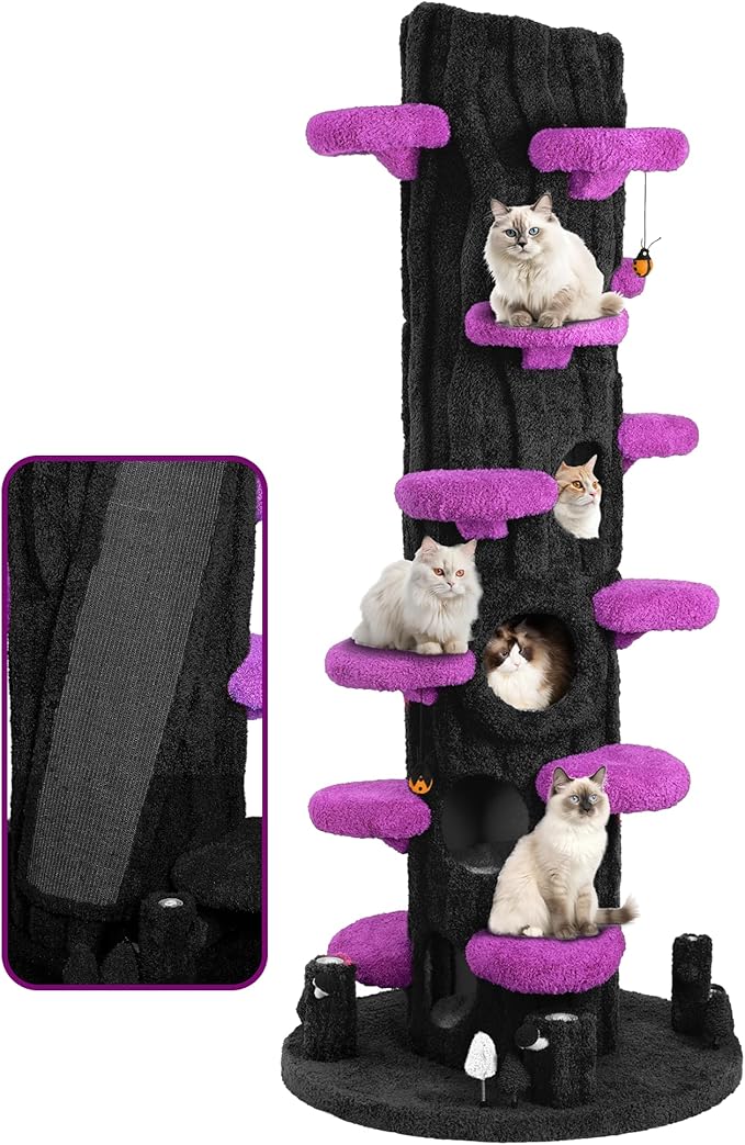 Luxury Cat Tree Tower for Indoor Cats,88.6" Tall Cat Tree,Multi-Level Furniture Activity Center with Scratching Posts Stand House Condo Funny Toys Kittens Pet Play House, Purple-Mewly Pet