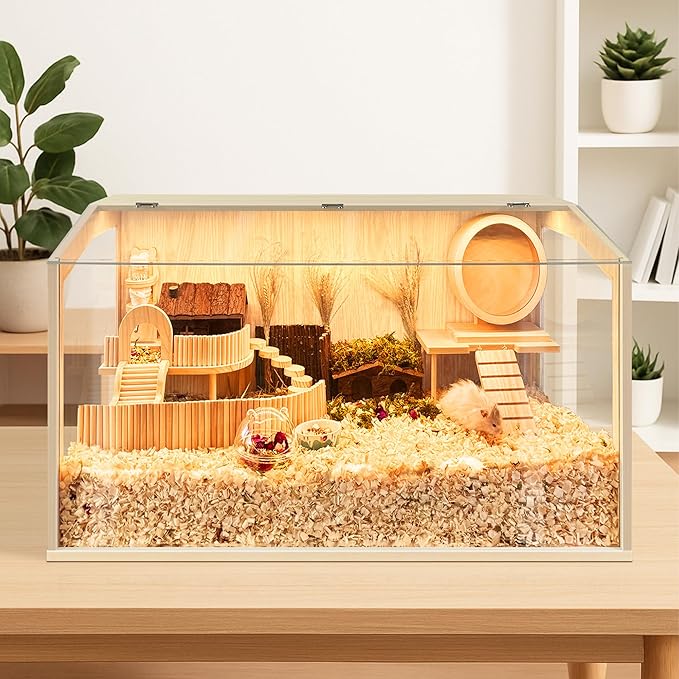 Prolee Hamster Cage Chewproof, Large Hamster Cage Guinea Pig Cages Openable Top with Acrylic Sheets Solid Built, 24"-Mewly Pet