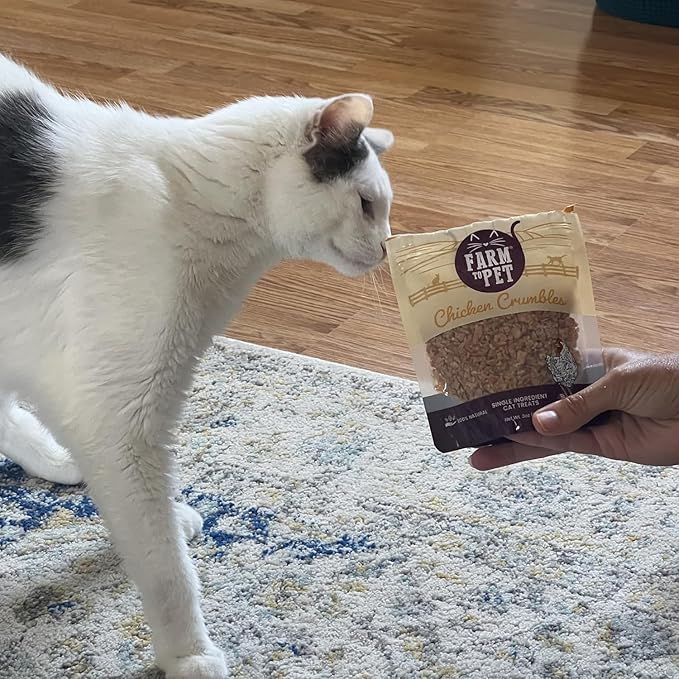 Farm To Pet - Cat Treat Crumbles - 3 oz Single Ingredient Chicken Treat and Snacks - Healthy for Indoor Cats and Kitten - Essential Products (Mix with Wet/Dry Food)-Mewly Pet