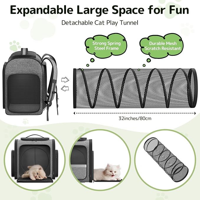 Pawtners Cat Carrier Backpacks Expandable Cat Backpack with Breathable Mesh, Pet Carrier Backpack for Cats Small Dogs Puppies Up to 18 Lbs, Dog Carrier Backpack for Travel Hiking Camping Outdoor-Mewly Pet